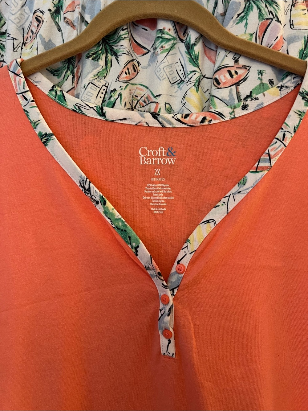 croft & barrow Coral V-Neck Beach Pajama Set with Capri Bottoms Size 2X - Picture 2 of 5
